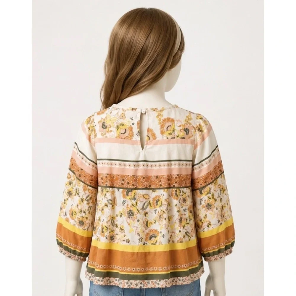 Chelsea & Violet Girls Floral Boho Tassel Blouse Orange Yellow Size S